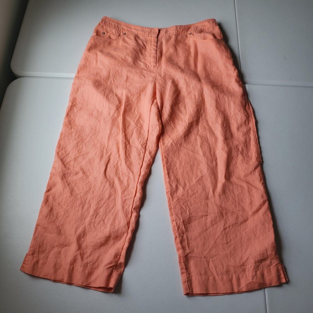 Telluride Clothing Co. Pants Womens 12 Orange Linen Wide Leg Crop Summer Casual